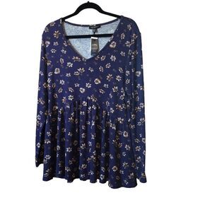 LANE BRYANT FLOWER BABYDOLL TOP SHIRT WOMEN PLUS SIZE L/S NWT 14/16